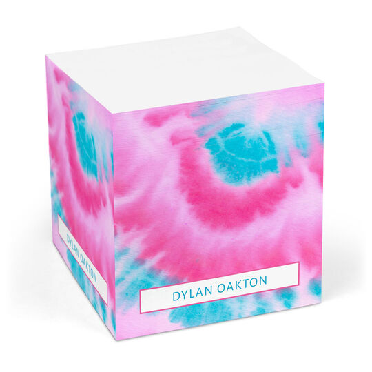 Pink and Blue Burst Tie-Dye Sticky Memo Cube